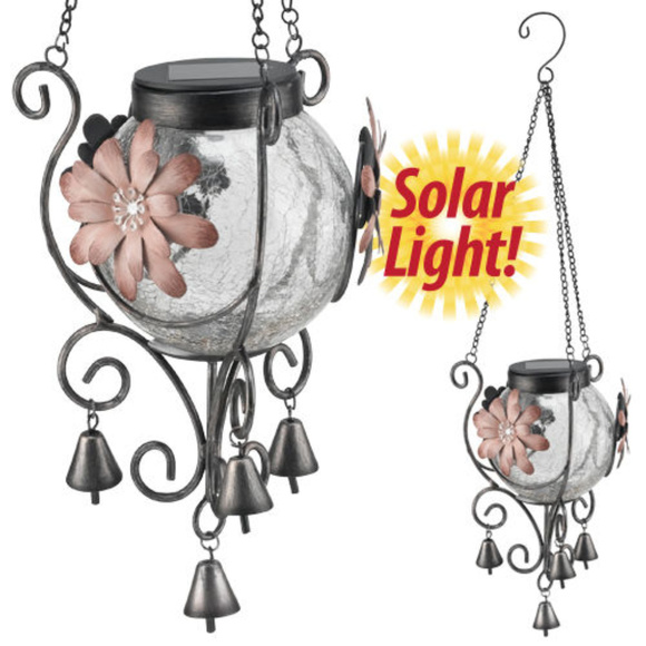 Refined Pink Solar Lantern with Bells & Flower NEW - Picture 1 of 3